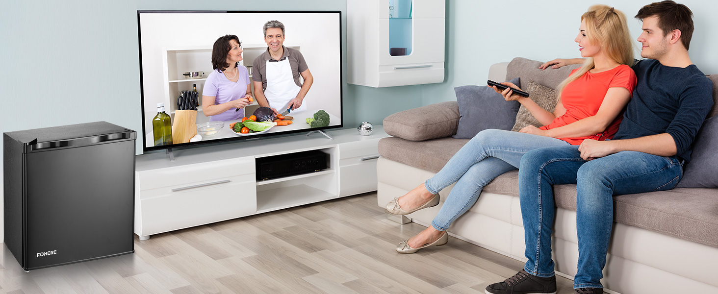 Міні-холодильник FOHERE 46L з відділенням для льоду | Компактний холодильник | Регулювання температури, енергозбереження, тиха робота | Холодильник для напоїв, ідеальний для офісу, кемпінгу та геймінгу | Змінний бік відкривання дверцят | Чорний
