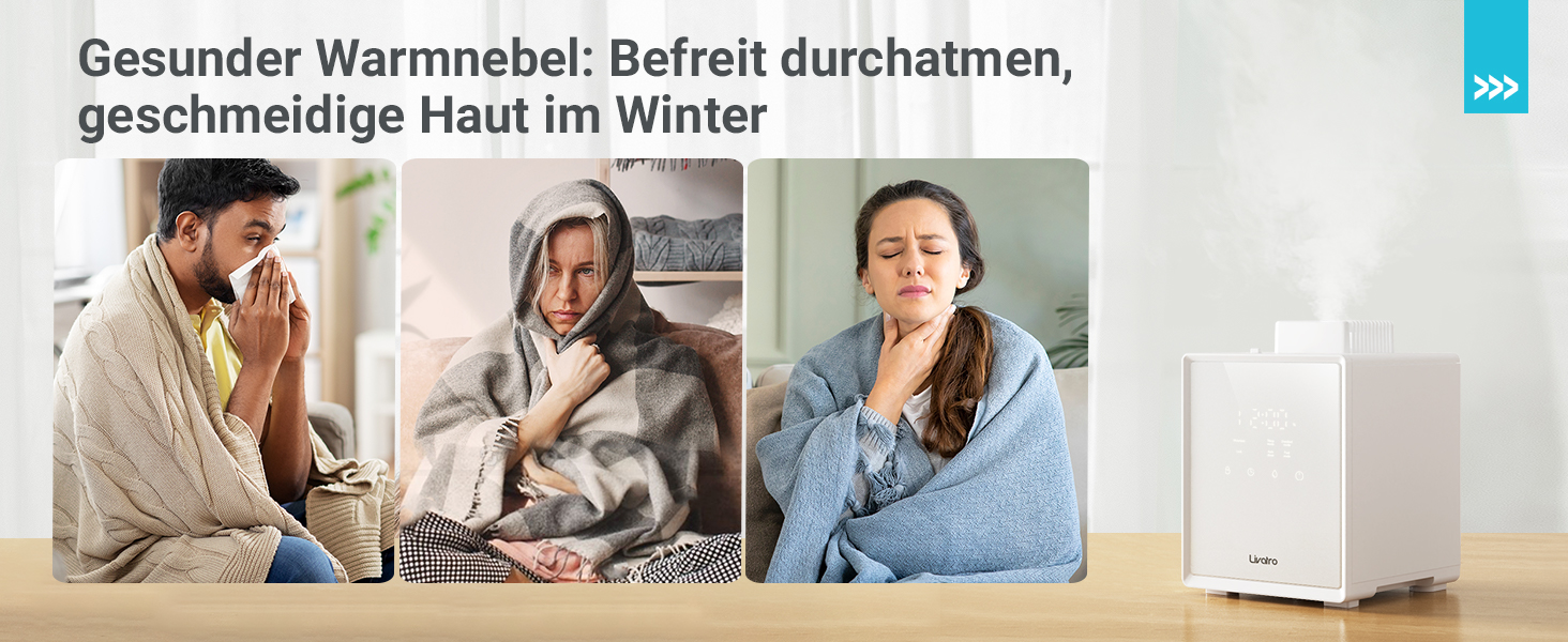 Зволожувач повітря для спальні та вітальні з верхнім заповненням, 3л, нержавіюча сталь, теплий туман, знищує 99,97% бактерій, з режимом сну, білий