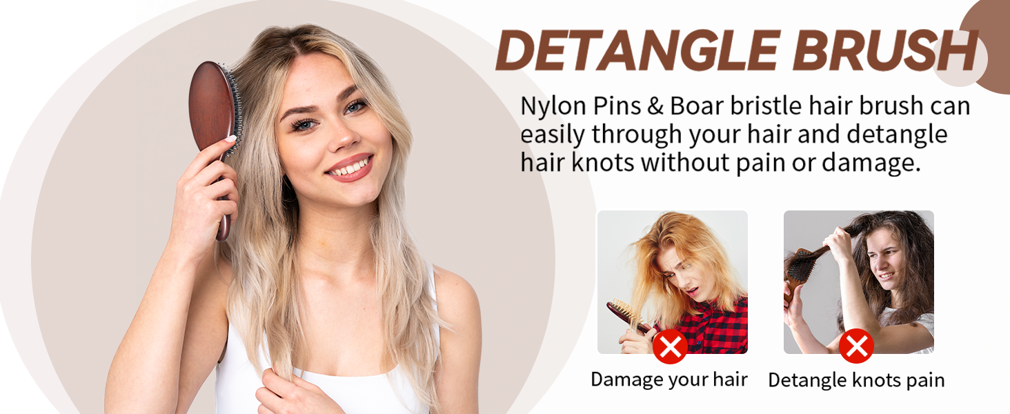 Щітка для волосся з щетиною дикого кабана та нейлоновими шпильками - професійна розпушувальна щітка для жінок, чоловіків та дітей