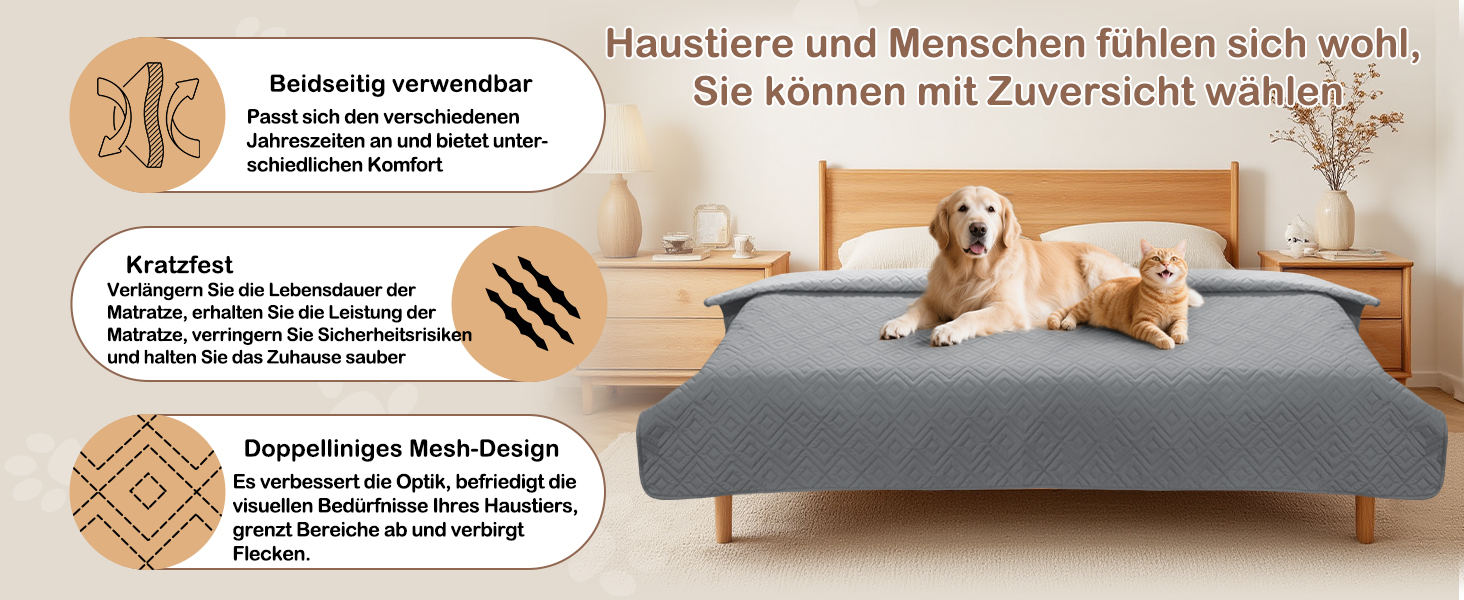 Водонепроникний килимок для собак GYURO, двосторонній, міцний, для дивану та ліжка, можна прати, для собак та котів (77*178CM, 208*208CM), сірий