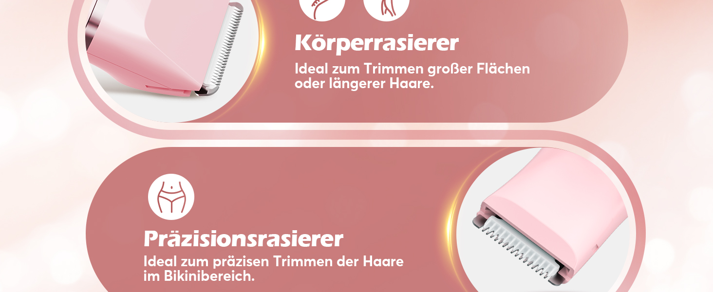 Електричний тример для інтимної зони для жінок 3-в-1, для бікіні, обличчя та тіла, бездротовий, водонепроникний, для чутливої шкіри (білий/рожевий)