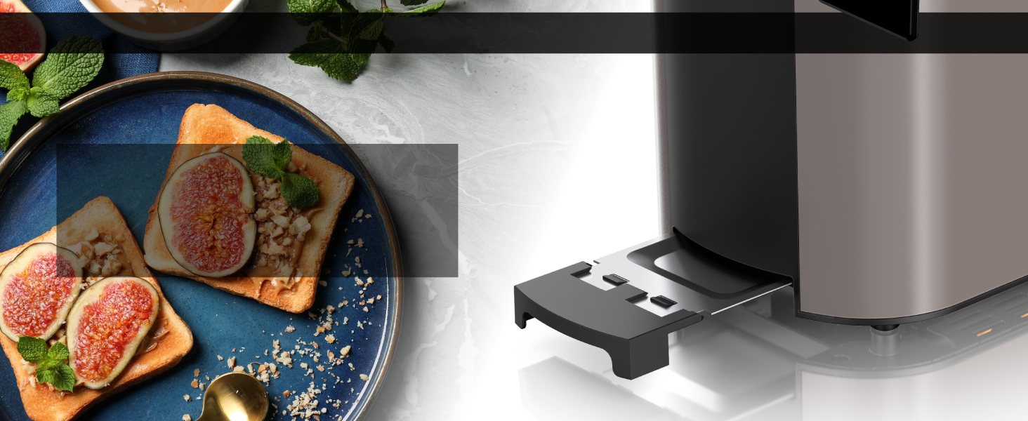 Тостер Arendo з нержавіючої сталі з 4 слотами, сенсорний екран, подвійні стінки, 1500 Вт, підставка для булочок, 7 рівнів підсмажування, центрування хліба, індикатор часу, пам'ять, колір: зелений (E) / тауп (F)