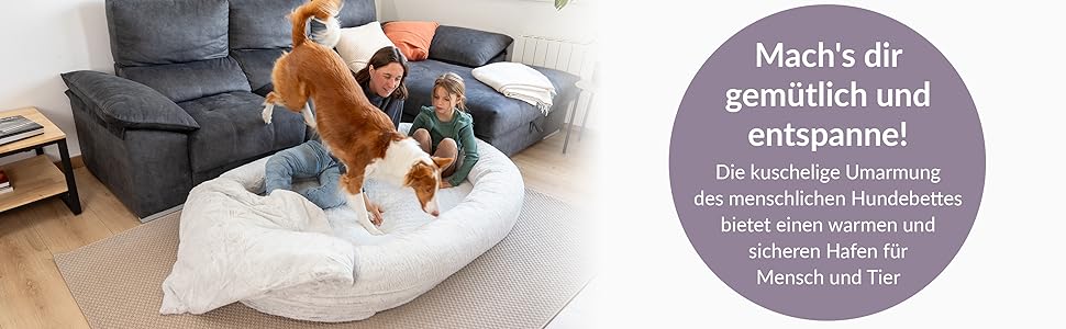 Dog Bed for Humans & Dogs | Huge Human Dog Bed for People | Warm & Comfortable Beanbag Bed | Dog Bed for People & Pets in Human Size | Blanket Included & Removable Cover | Grey (Light Grey)