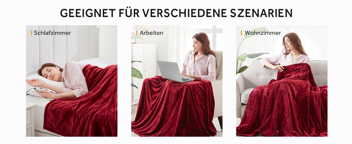 Електрична ковдра Warmrest, фланель, 130x180 см, 6 температурних режимів, таймер 1-10 год, автовимкнення та захист від перегріву, можна прати, 130x180 см (червона)