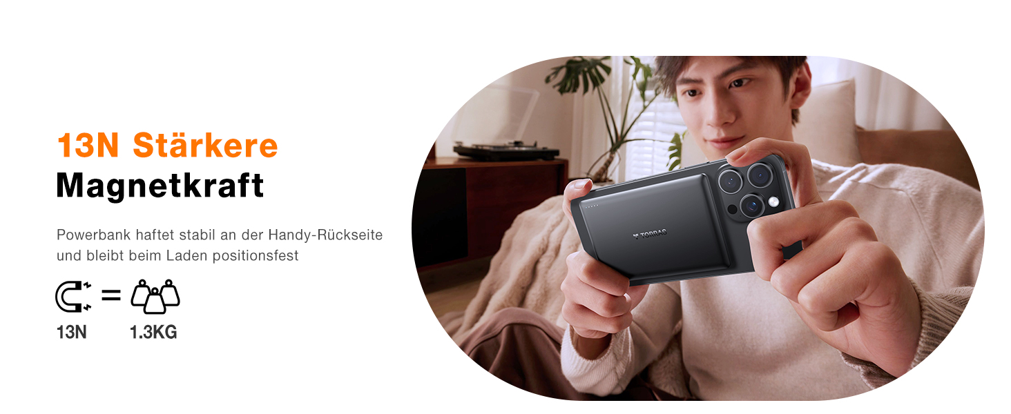 Powerbank TORRAS MiniMag Ultra Slim для iPhone 17 Pro Max, 5000mAh, MagSafe, USB-C, бездротова, сірий титан