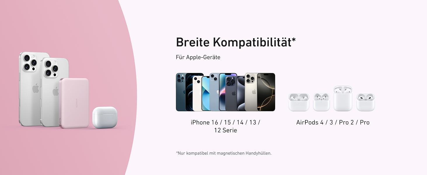 Anker MagGo Powerbank 10000mAh: портативний зарядний пристрій з MagSafe для iPhone 16/15/14/13 (Рожевий)