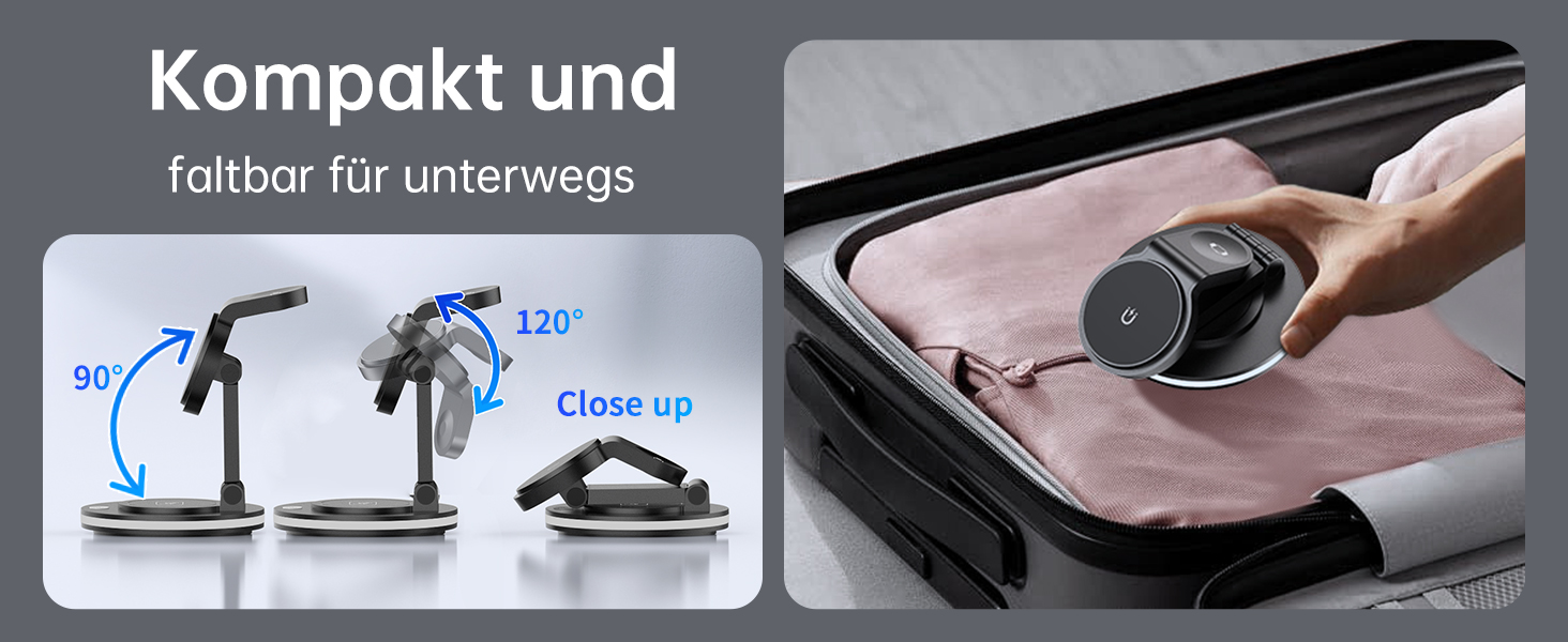 Зарядний пристрій MagSafe 3-в-1 для Apple Watch та iPhone, складний, поворотний з регулюванням світла, бездротовий зарядний стан MagSafe для iPhone 16/15/14, AirPods (без адаптера) - Чорний