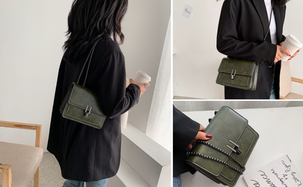 Сумка жіноча Travistar через плече: ланцюжок, кросбоді, вечірня, міська, шкіряна (K077-зелений)