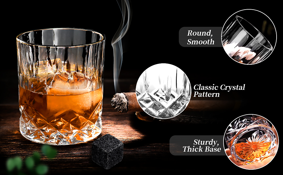 Набір склянок для віскі (6 шт.), 300 мл, кришталь, для віскі, бурбону, бренді, рому, коктейлів, дім, бар, вечірка
