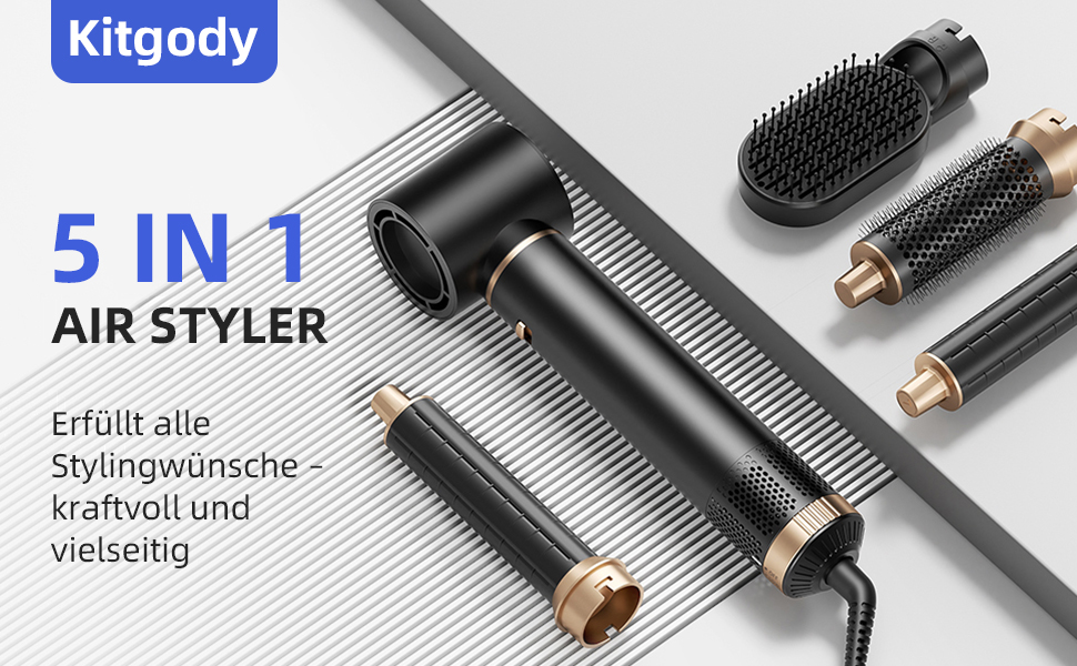Набір Airstyler 5 в 1: фен-щітка, локони, об'єм, випрямлення. Підходить для сушіння та укладки волосся. (EU штекер)