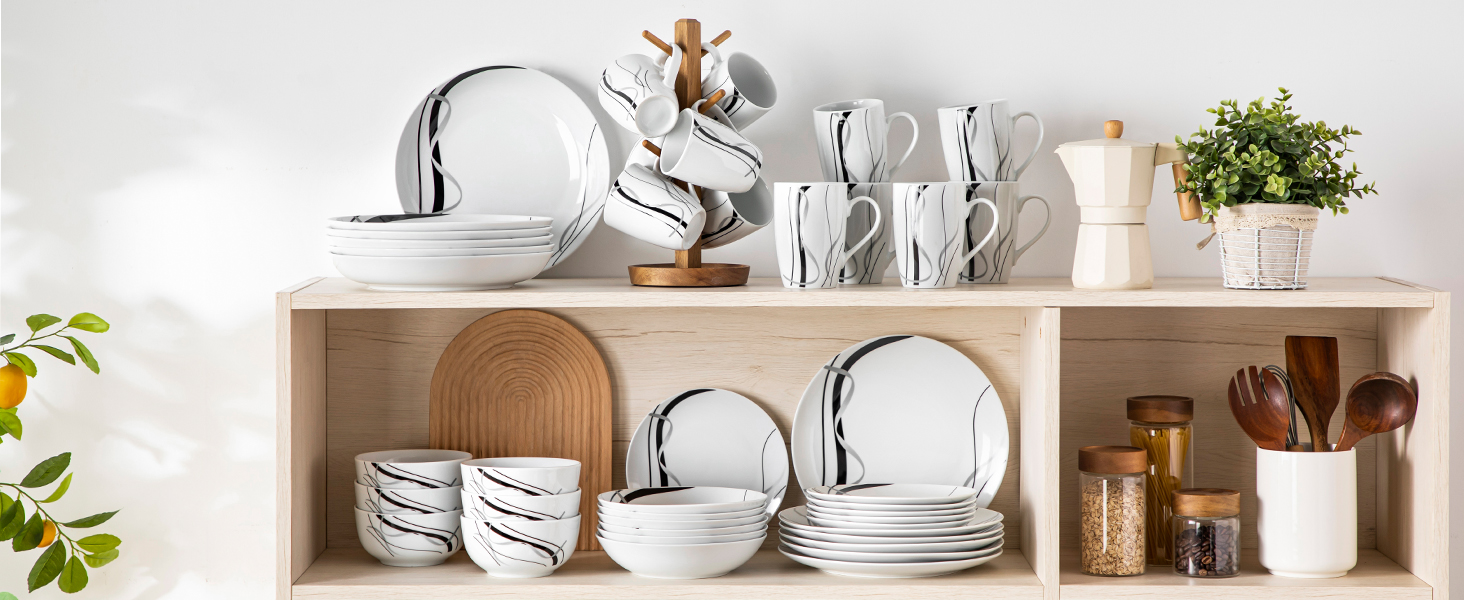 VEWEET Набір посуду 18 предметів на 6 осіб, порцеляновий сервіз, 6 тарілок для їжі, десертних та супових тарілок, сервіз Fiona