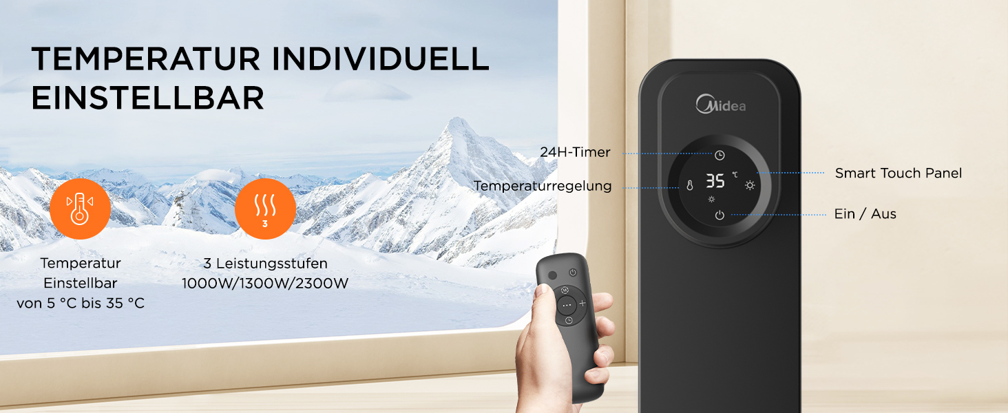 Електричний масляний радіатор Midea 2000W з 9 ребрами, термостатом та захистом від перегріву, тихий нагрівач для дому та офісу, чорний