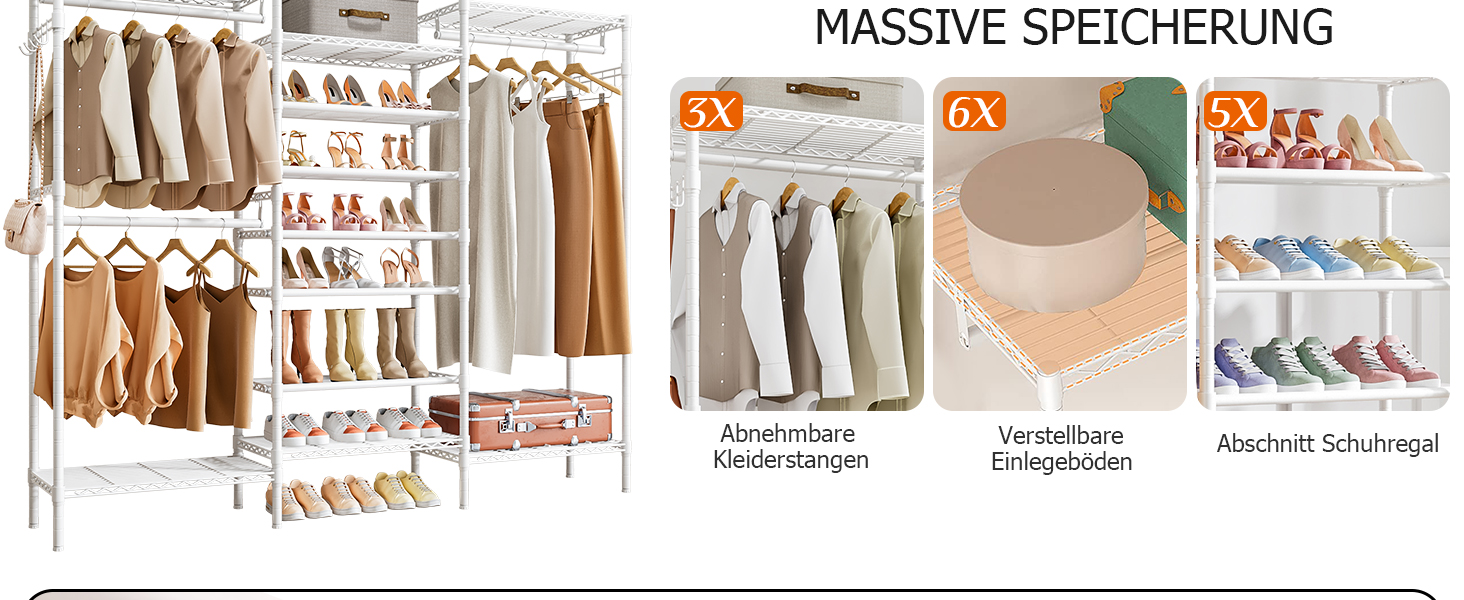 Стійка для одягу KZOBYD з полицями та вішалкою, металева, біла