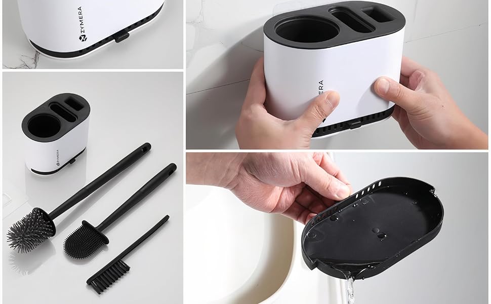 Силіконова щітка для унітазу з піддоном для стоків, настінне кріплення - 360° очищення, гігієнічна та швидковисихаюча
