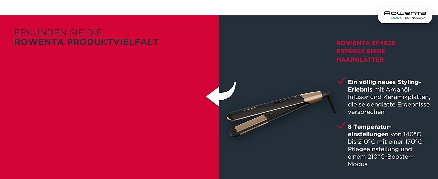 Випрямляч для волосся Rowenta Optiliss SF3210, керамічне покриття, 10 температурних режимів (до 230°C), швидкий нагрів, білий