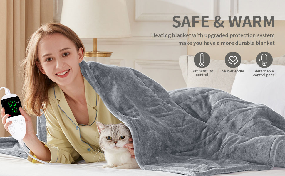 Електрична гріюча ковдра TOHDNC 180x150 см, фланель, 6 режимів нагріву, таймер, захист від перегріву