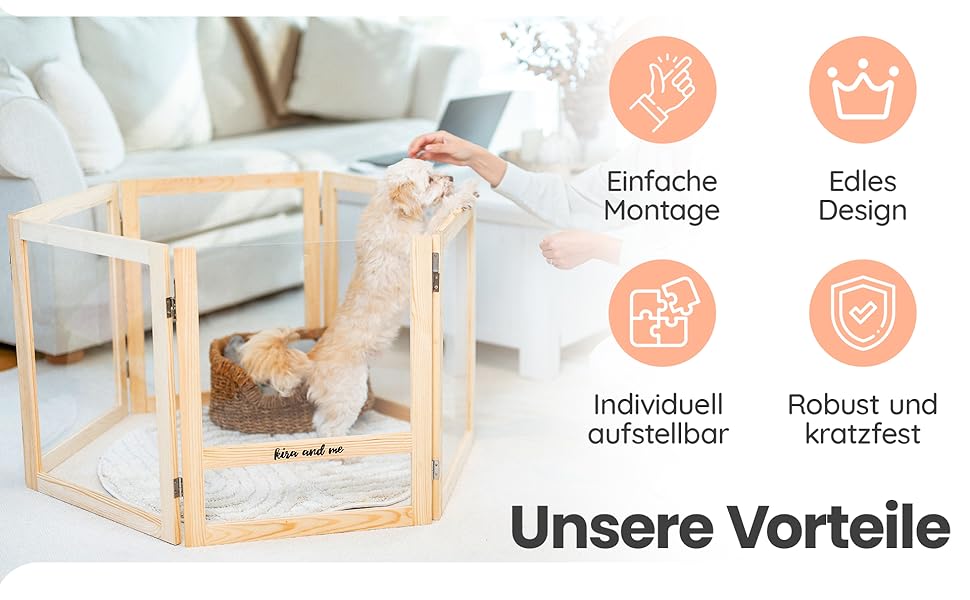 Кізовий вольєр для цуценят Emma Hundelaufstall: міцне дерево, акрилове скло, мобільний загін для собак, сучасний дизайн, 60 см у висоту