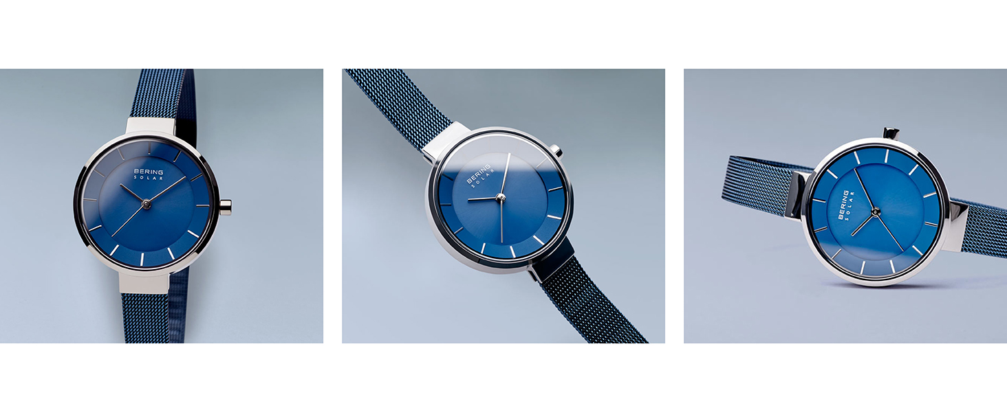 Годинник Bering для жінок Solar | Сонцезахисний годинник з нержавіючої сталі 31 мм, циферблат, браслет Milanais, сапфірове скло, 5 ATM, 14631 (сучасний мінімалізм)