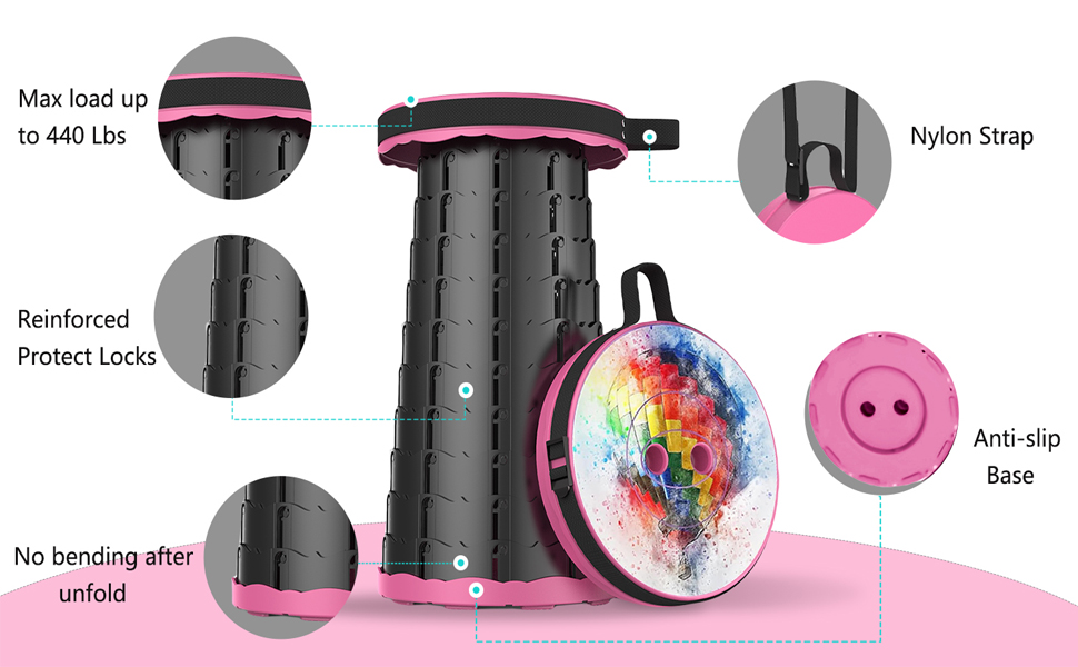 Складний стільчик Alevmoom 2024 з подушкою, для кемпінгу, подорожей, риболовлі. Міцний, витримує до 200 кг, телескопічний, регульований.