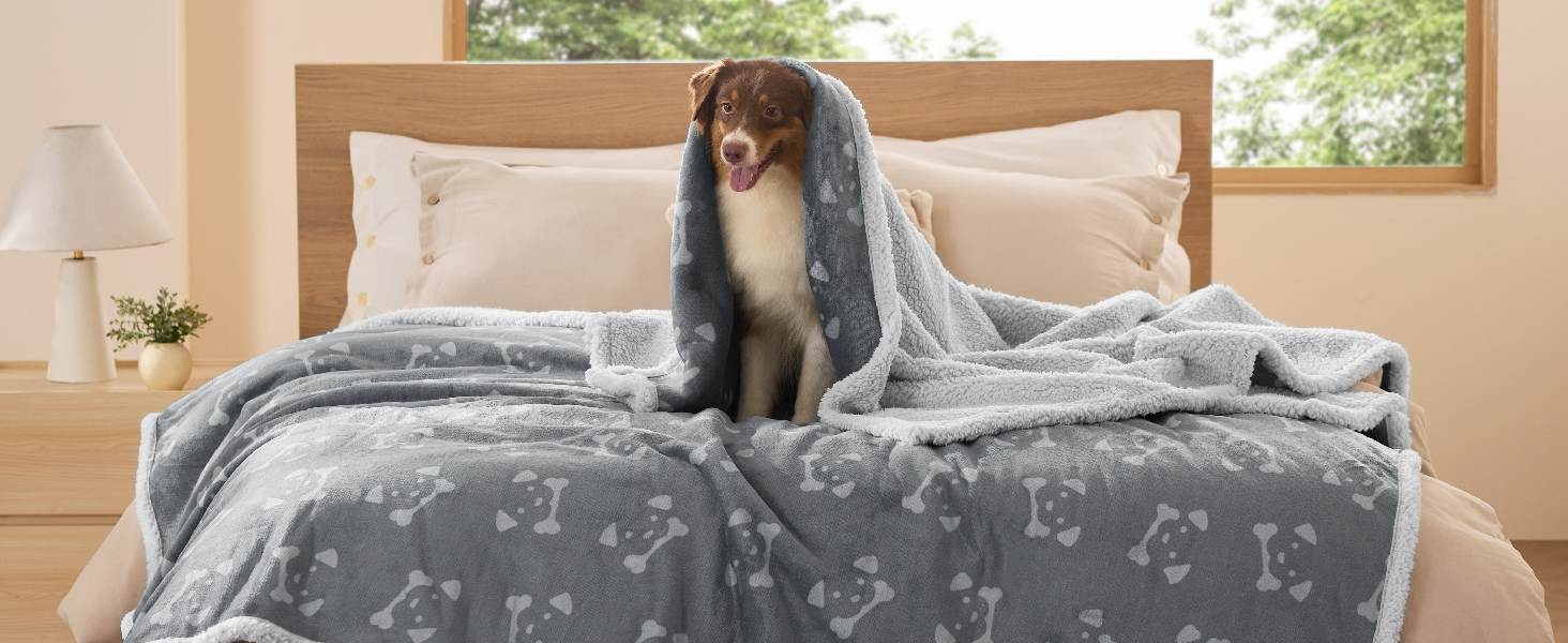 Водонепроникний коврик для собак BEDSURE великих порід - 127x102 см, миючий, з Sherpa Fleece, для захисту дивану, коврик для котів, сірий