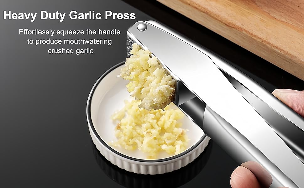 Прес для часнику та імбиру з нержавіючої сталі 18/8, велика чаша, не потребує очищення, стійкий до миття в посудомийній машині, гарантія 5 років