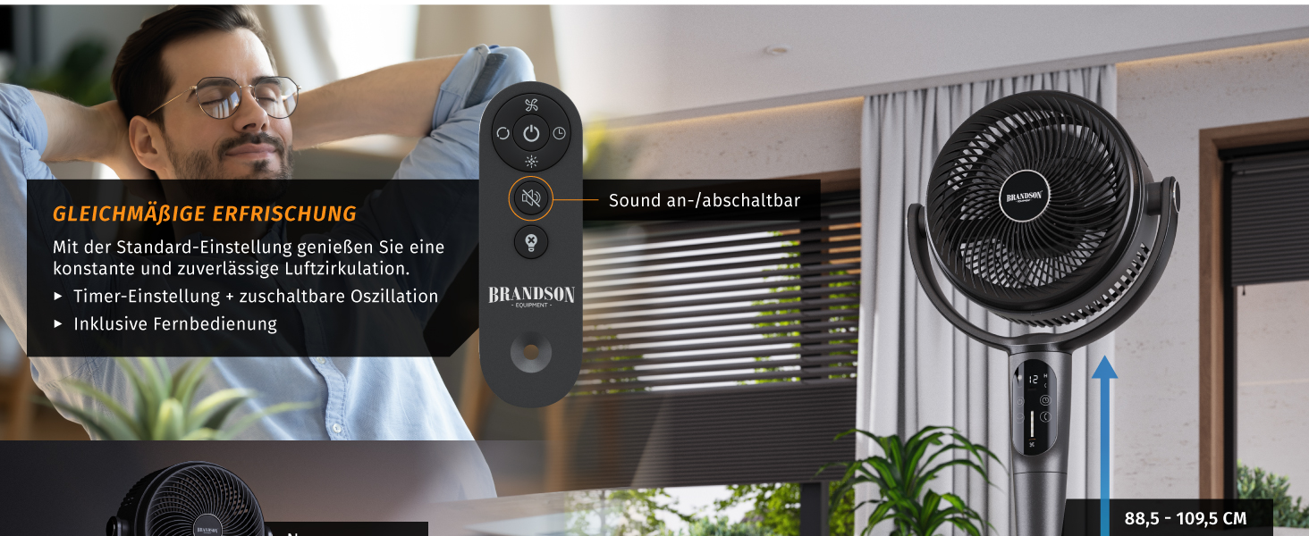 Вентилятор Standson 3D з DC мотором, тихий, енергоефективний, з пультом керування, 24 швидкості, осциляція