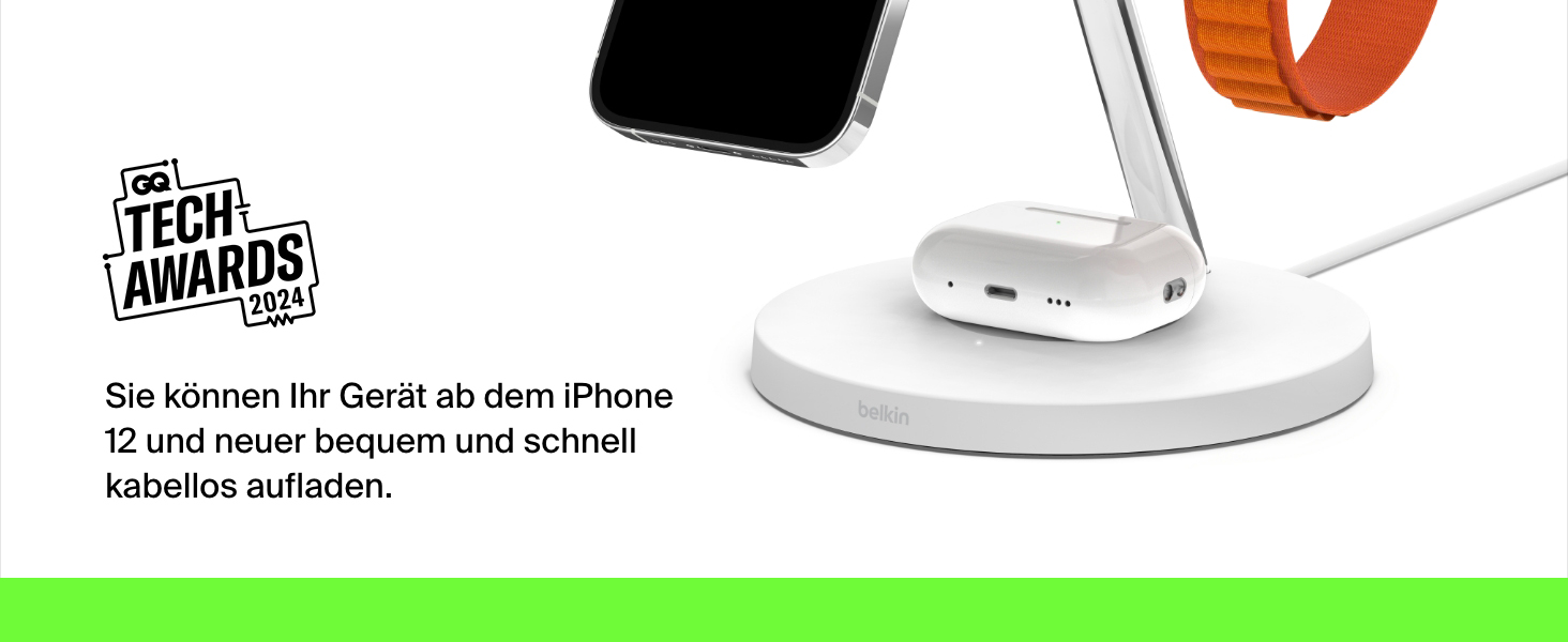 Belkin MagSafe 3-в-1 Бездротова Зарядка: Швидка Зарядка для iPhone, Apple Watch та AirPods (Біла)