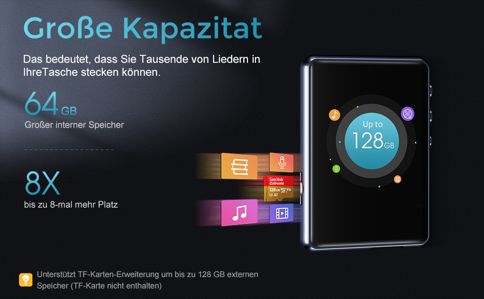 MP3 плеєр 64GB Bluetooth 5.3 HiFi з металевим корпусом, радіо FM, диктофон, сенсорний екран 2.4