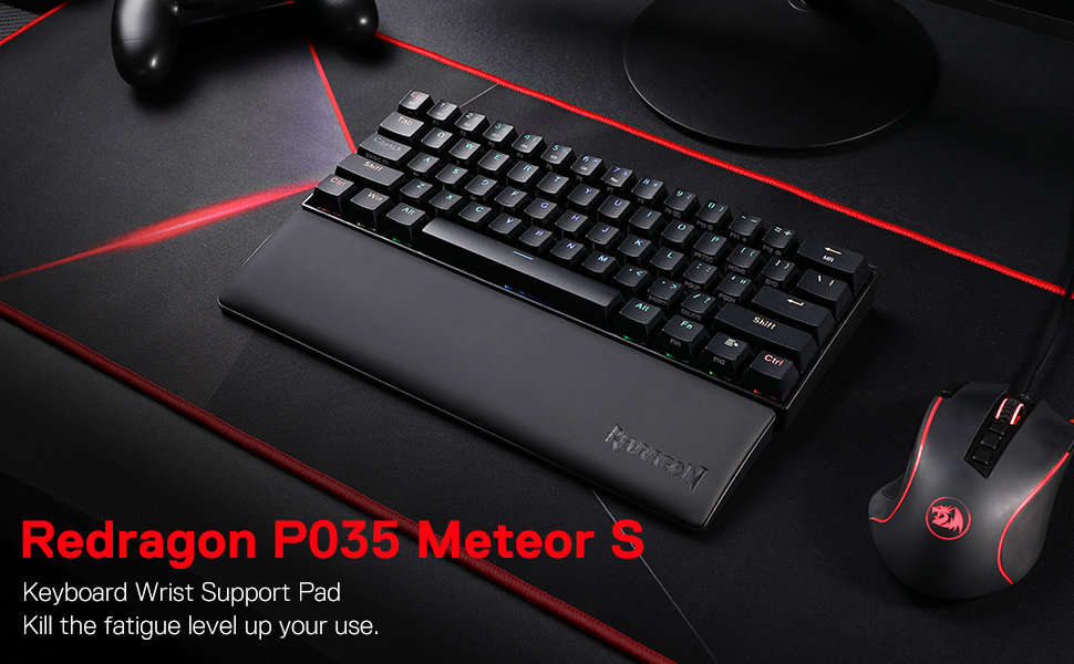 Клавіатура Redragon Meteor L з підкладкою для зап'ястя, ергономічна, чорна