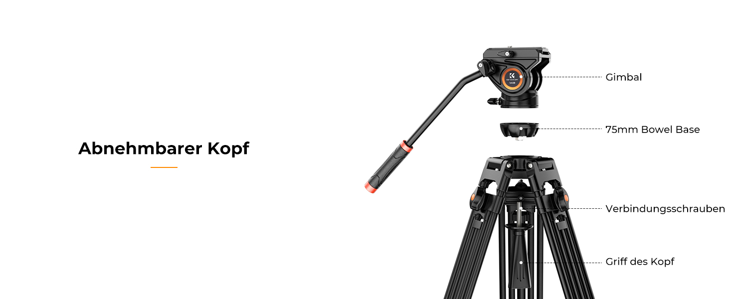 Штатив для камери K&F CONCEPT VA18+ VH081: професійний відеоштатив з поворотним кріпленням, 184 см, для DSLR та відеокамер