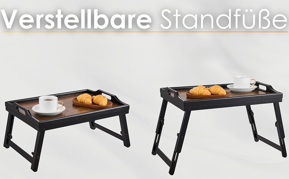 Складаний бамбуковий столик з регулюванням висоти для ліжка та дивана (22,5-32 см) – ноутбук, сніданок, стійка для ноутбука, сніданок, вінтажний колір, бамбук