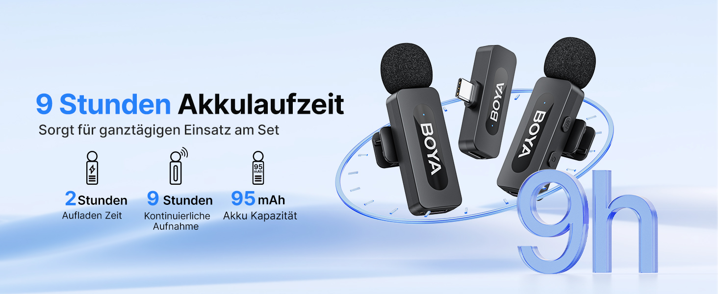 BOYA BY-V20 Бездротовий мікрофон-петличка для смартфона, iPhone, Android, USB-C, 48 КГц/16 біт, 9 годин роботи, шумозаглушення