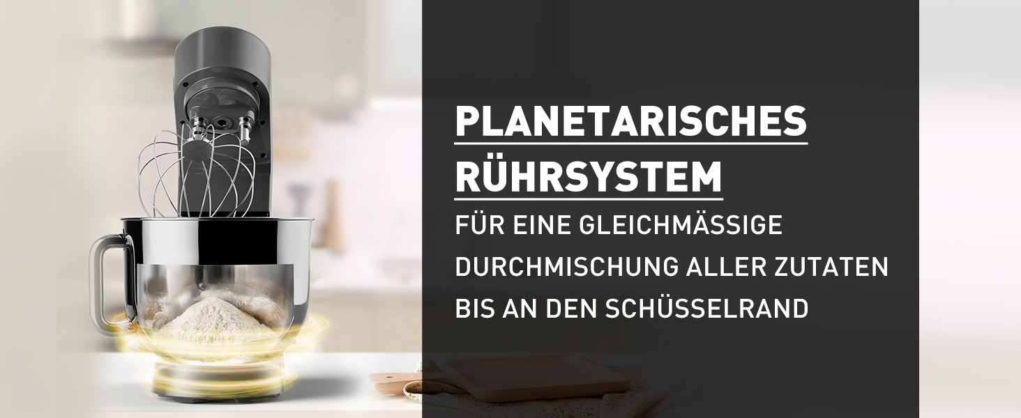 Кухонна машина Heinrichs 2500W з двома гаками для тіста, міксером та вінчиком, 8 швидкостей, чаша 7л з нержавіючої сталі, тиха, з титановим покриттям