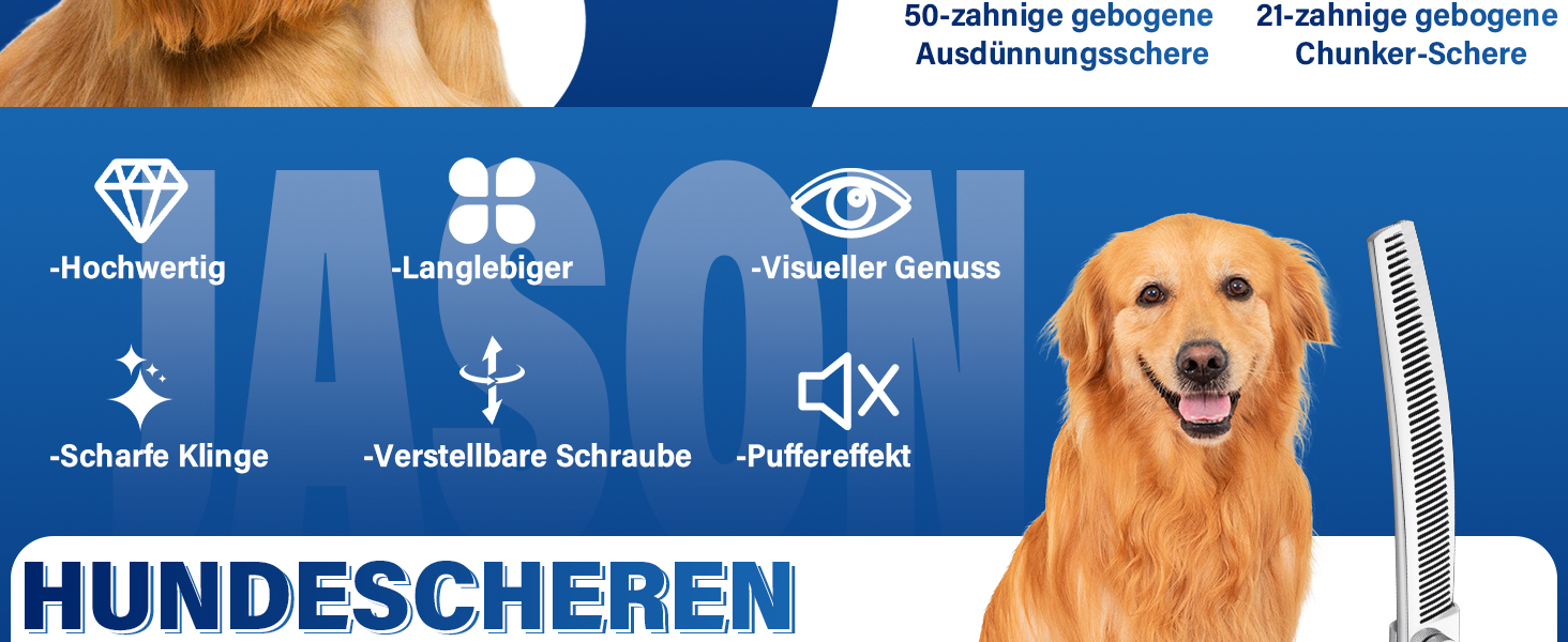 Професійна витончена ножиці для грумінгу собак JASON 7' - ножиці для розрідження шерсті, 21 зуб, з японської сталі 440C