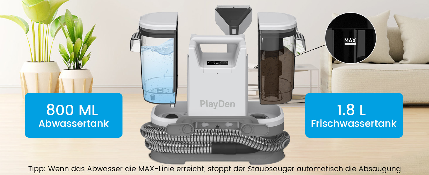 Апарат для чищення м'яких меблів та килимів: волого-пилосос, 450W, з щіткою для шерсті тварин. Підходить для диванів, килимів, автосидінь та сходів (біло-сірий)