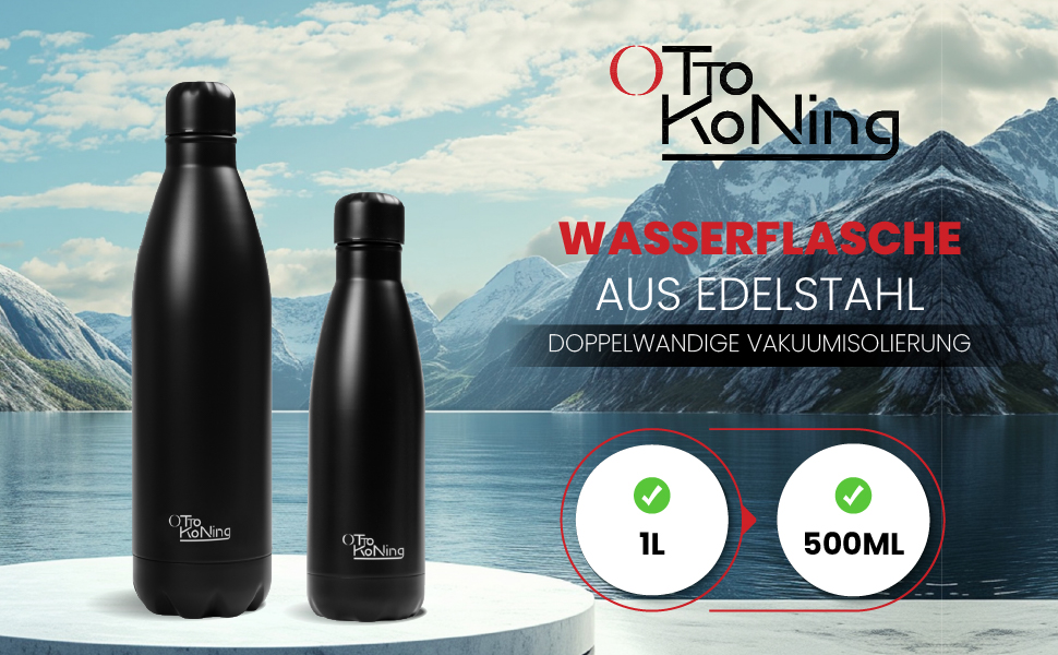 Термос-термопляшка з нержавіючої сталі Otto Koning, 1000 мл, подвійні стінки, вакуумна ізоляція, BPA-free, сріблястий