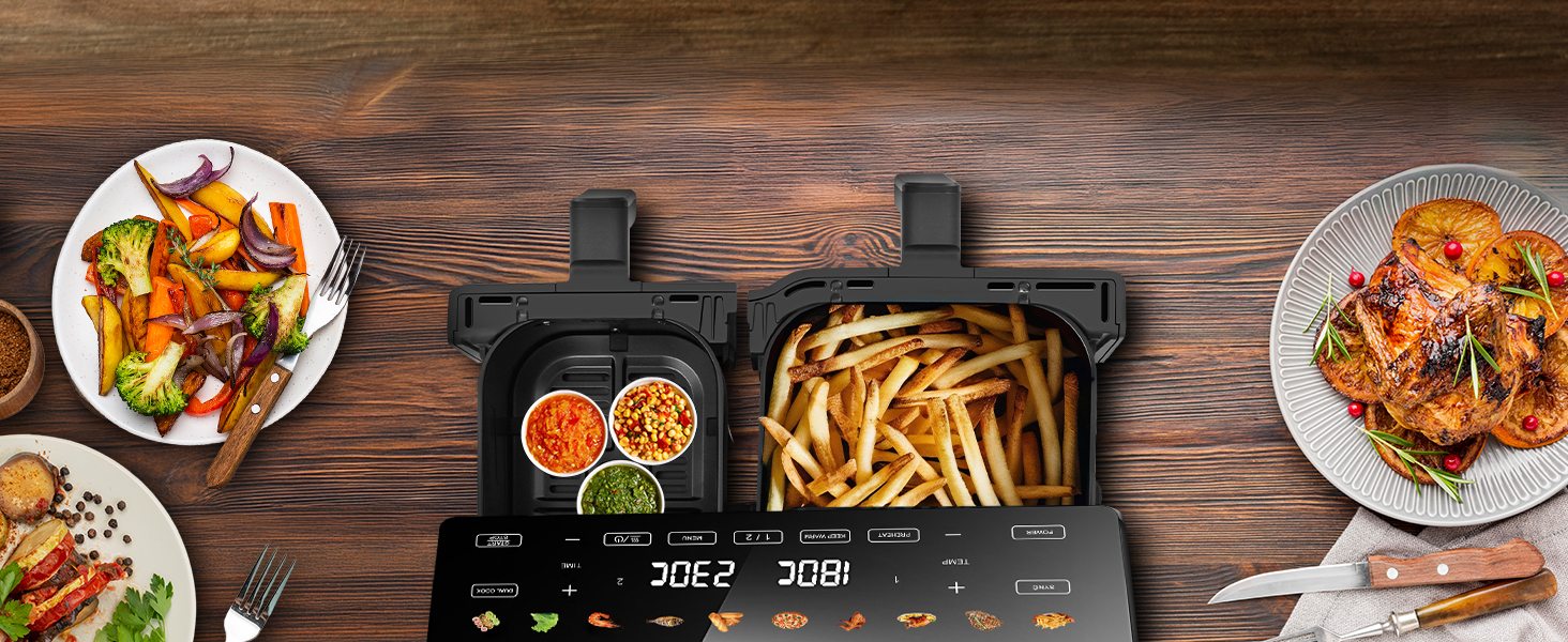 Фритюрниця Extralink 1400W з гарячим повітрям, 4.2L, 10 функцій приготування, LED-дисплей, економна, 90% менше жиру
