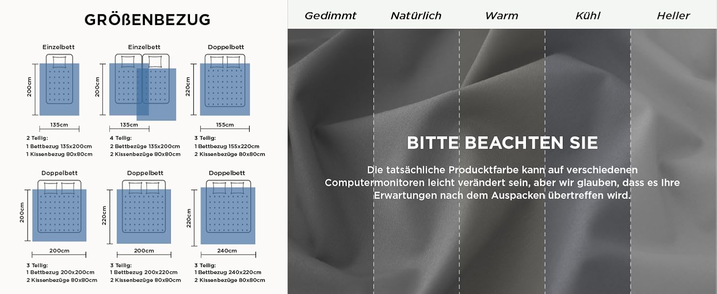 Комплект постільної білизни BEDSURE 135x200 з бавовни (4 частини) - сірий, з ремінцем, Oeko-Tex, з двома наволочками 80x80 см