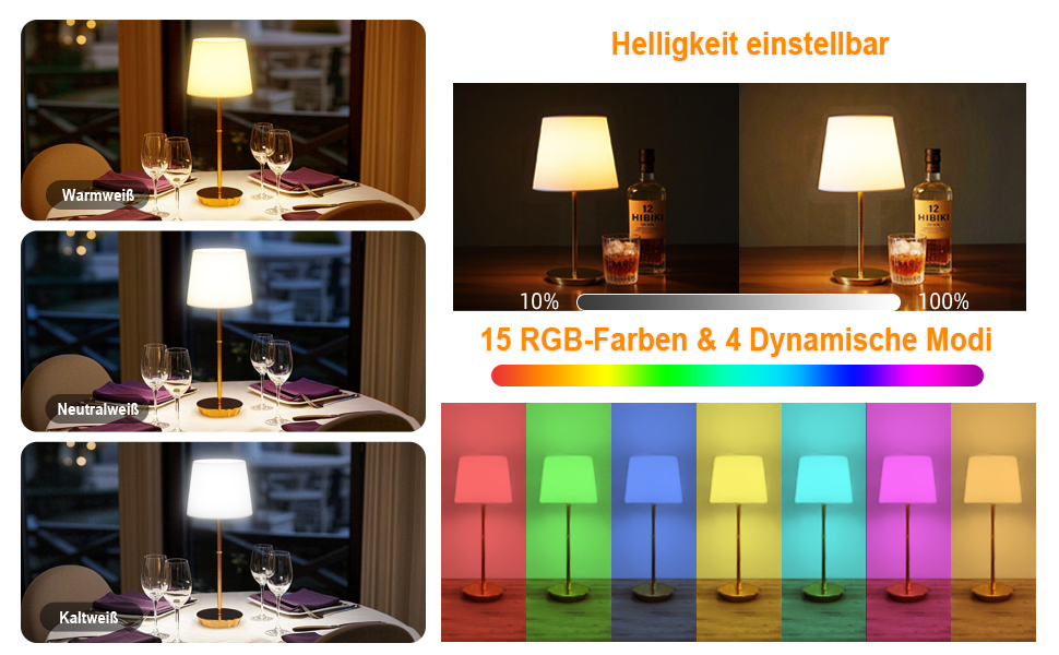 Бездротова настільна лампа з акумулятором 5000mAh, LED, сенсорне управління, RGB, з пультом, для спальні, вітальні, їдальні – (латунь)