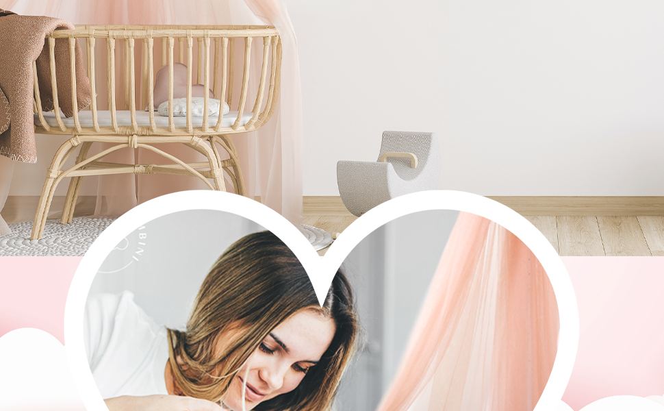 DREAMYBAMBINI Fairytale Canopy for Baby Crib, Princess Baby Bassinet, Co-Sleeper Baby Bed, Mosquito Net, Nursery Decor, Children's Room Canopy 170x960 cm (Cream-Beige with pink accents) Cream-Beige (with pink accents)