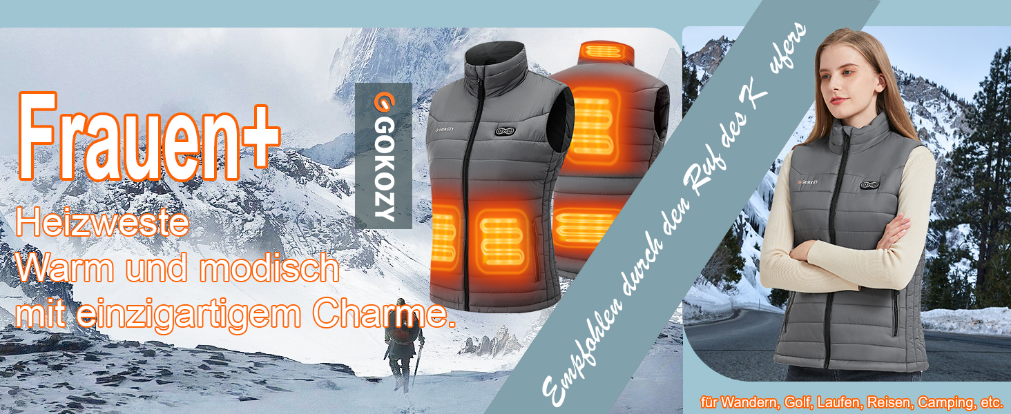 Електрична гріюча жилетка для жінок Gokozy з 5 зонами нагріву та Powerbank, сіра