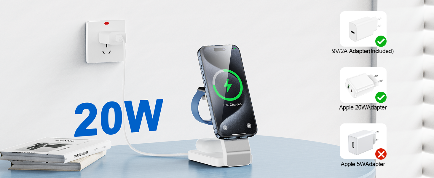 3-в-1 Станція Бездротової Зарядки: iPhone, Apple Watch, AirPods (Біла)