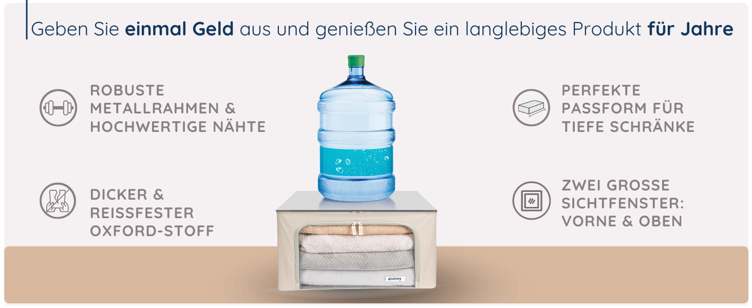 4CONVY Коробка для зберігання одягу з блискавкою та металевим каркасом - 3x24L, сіра, з вікнами (2 шт.) [2024, покращений матеріал]