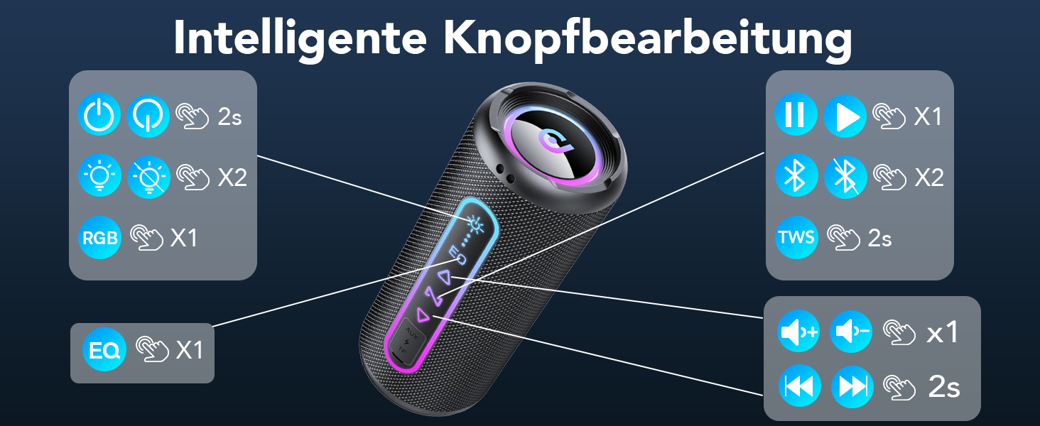 Bluetooth колонка з підсвіткою 25W, Bluetooth 5.4, Dual Bass, 24 год, IPX7 водонепроникна, портативна колонка для вечірок, подорожей, AUX/TF, Чорна