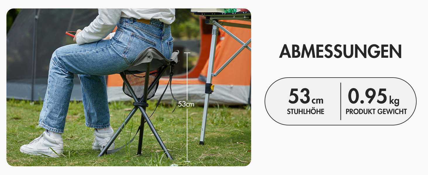 Складний туристичний стільчик з кишенею для риболовлі, кемпінгу та пікніків. Чорний, 53.3 см, до 102 кг.