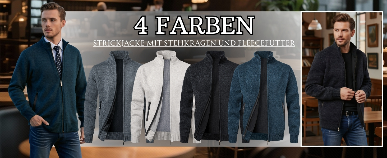 Чоловіча в'язана кофта з коміром-стійкою та блискавкою, тепла з м'яким флісовим підкладкою, світшот-кардиган з довгими рукавами, блакитний, осінь/зима