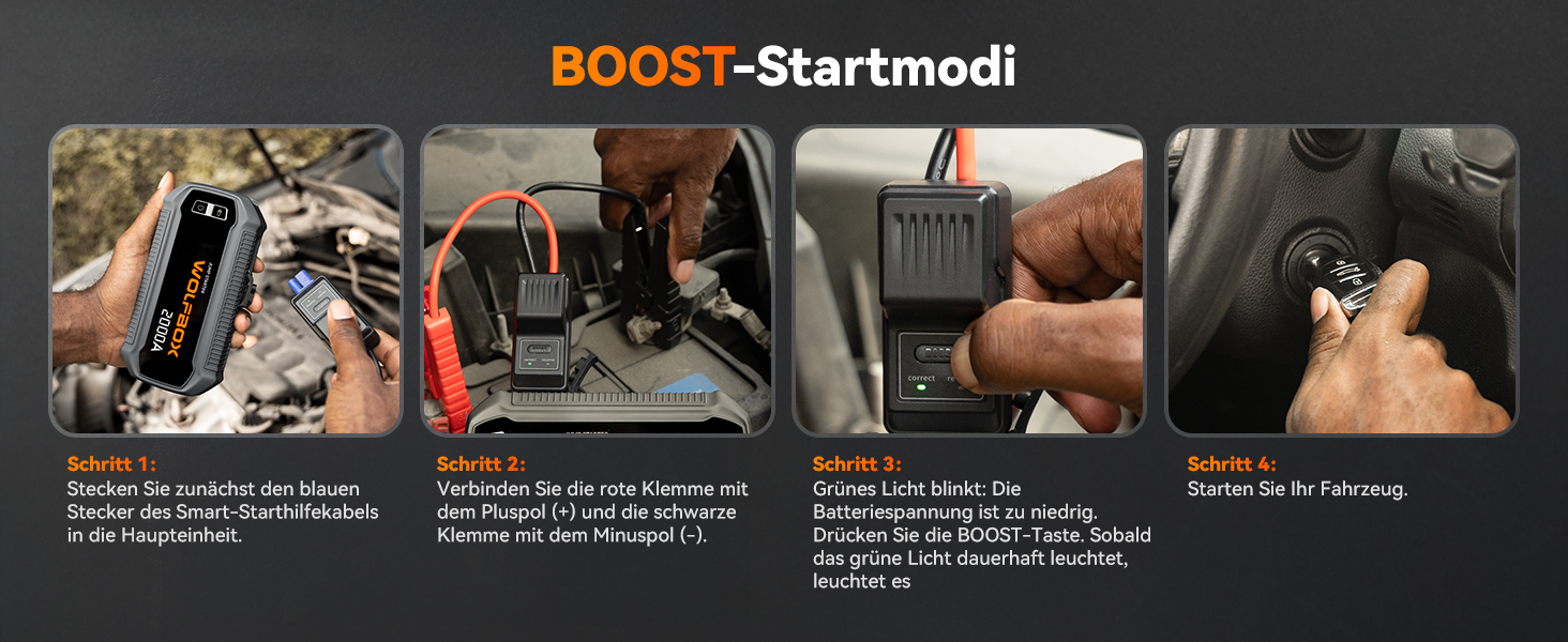 Powerbank WOLFBOX для запуску авто: 2000A, 12V, для бензину/дизеля (10L), LED-ліхтар, великий екран, кабель, бустер для SUV, вантажівок, мотоциклів