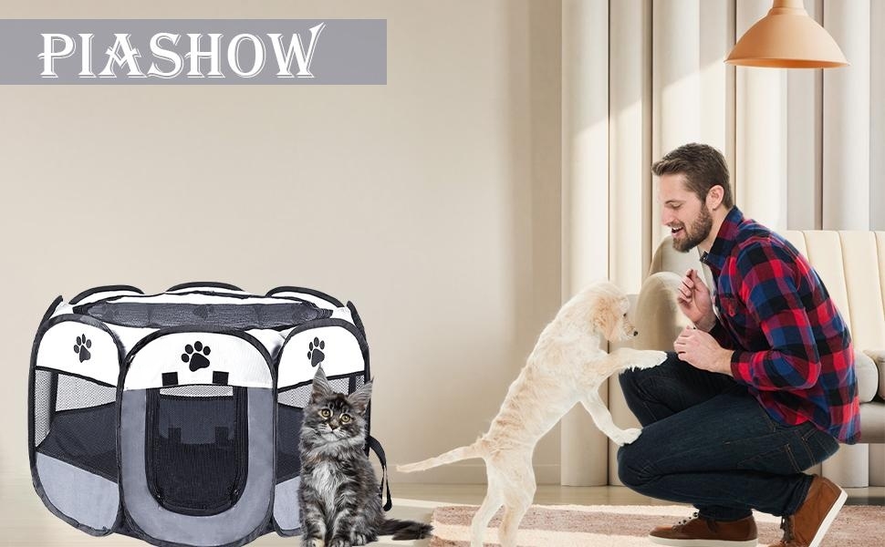 Клітка-забіг для цуценят та собак, складана, сіра, 73x73x43 см. Підходить для собак, цуценят, кроликів, морських свинок та котів.