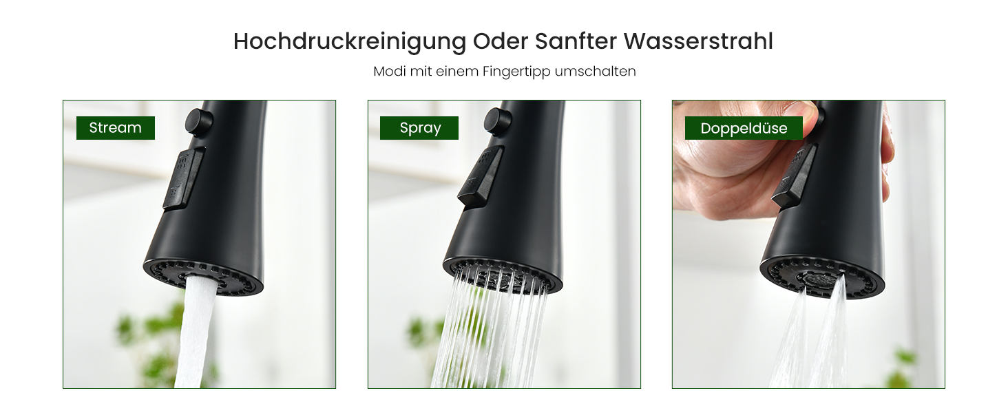 Кухонний змішувач DayOne з висувною лійкою, нержавіюча сталь SUS304, високий тиск, кухонний кран з 2 функціями, поворотний на 360°, для кухні (низький тиск, 247mb-niederdruck)