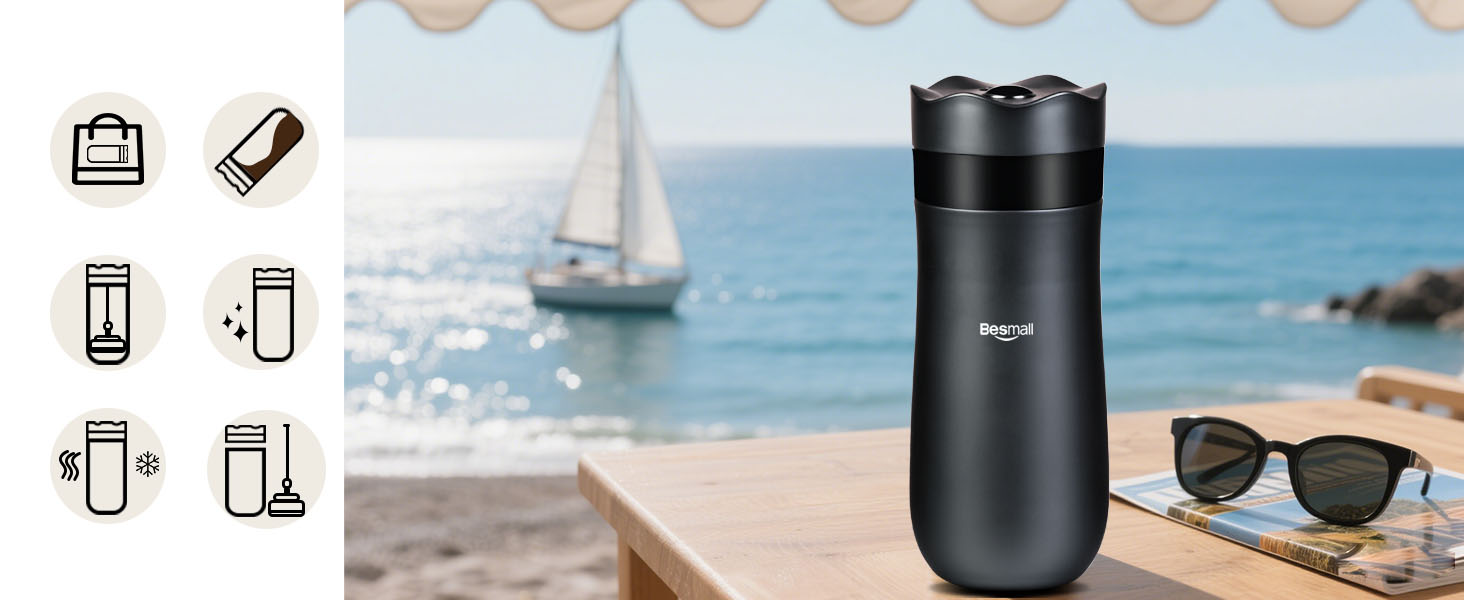 Френч-прес для кави та чаю, нержавіюча сталь, термокружка з фільтром, чорний